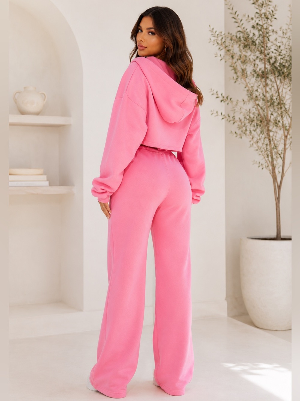 Fashion Nova Pink Cropped Hoodie & Wide Leg Lounge Set - Picture 2 of 8